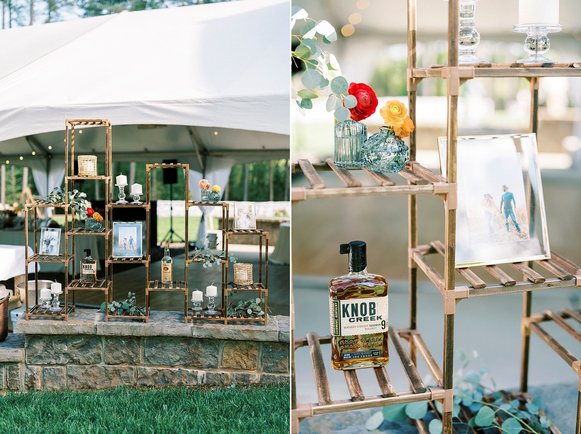 drink station under tent for boho inspired wedding reception 