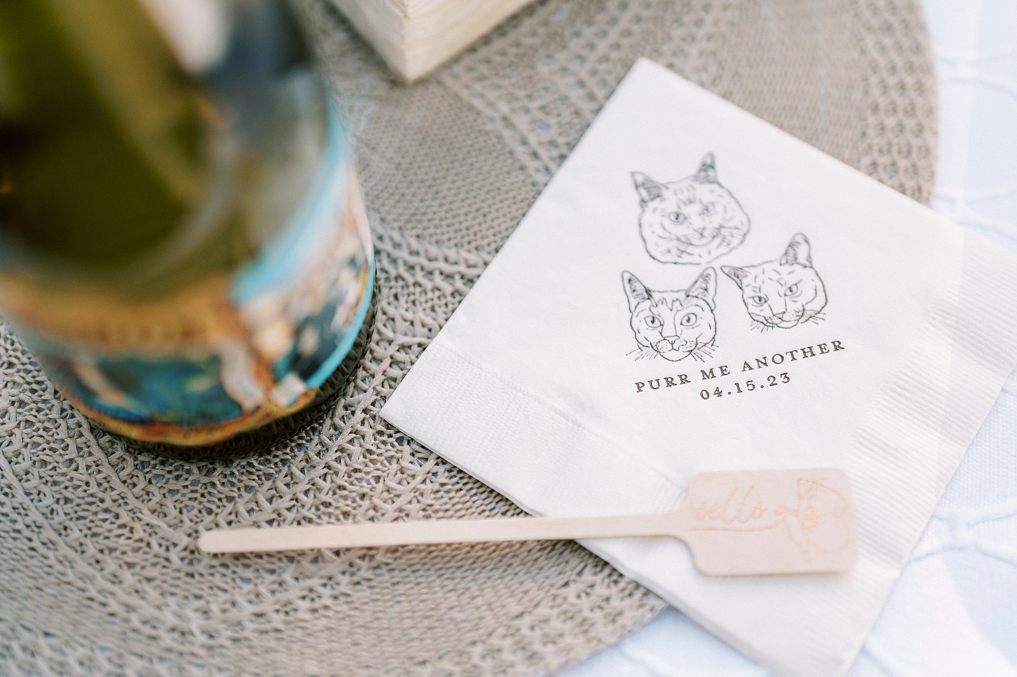 custom cocktail napkins featuring three cats