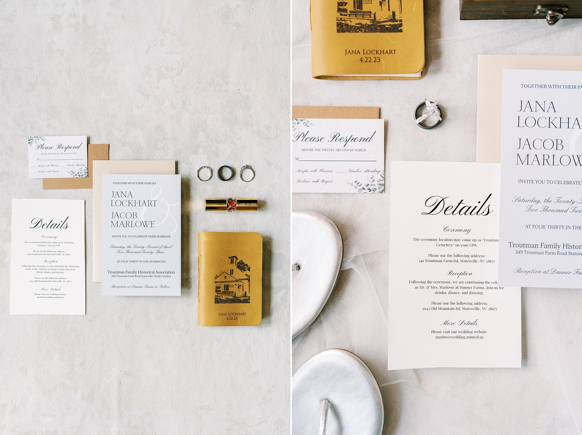 stationery set and vow booklet for spring wedding at Danner Farms