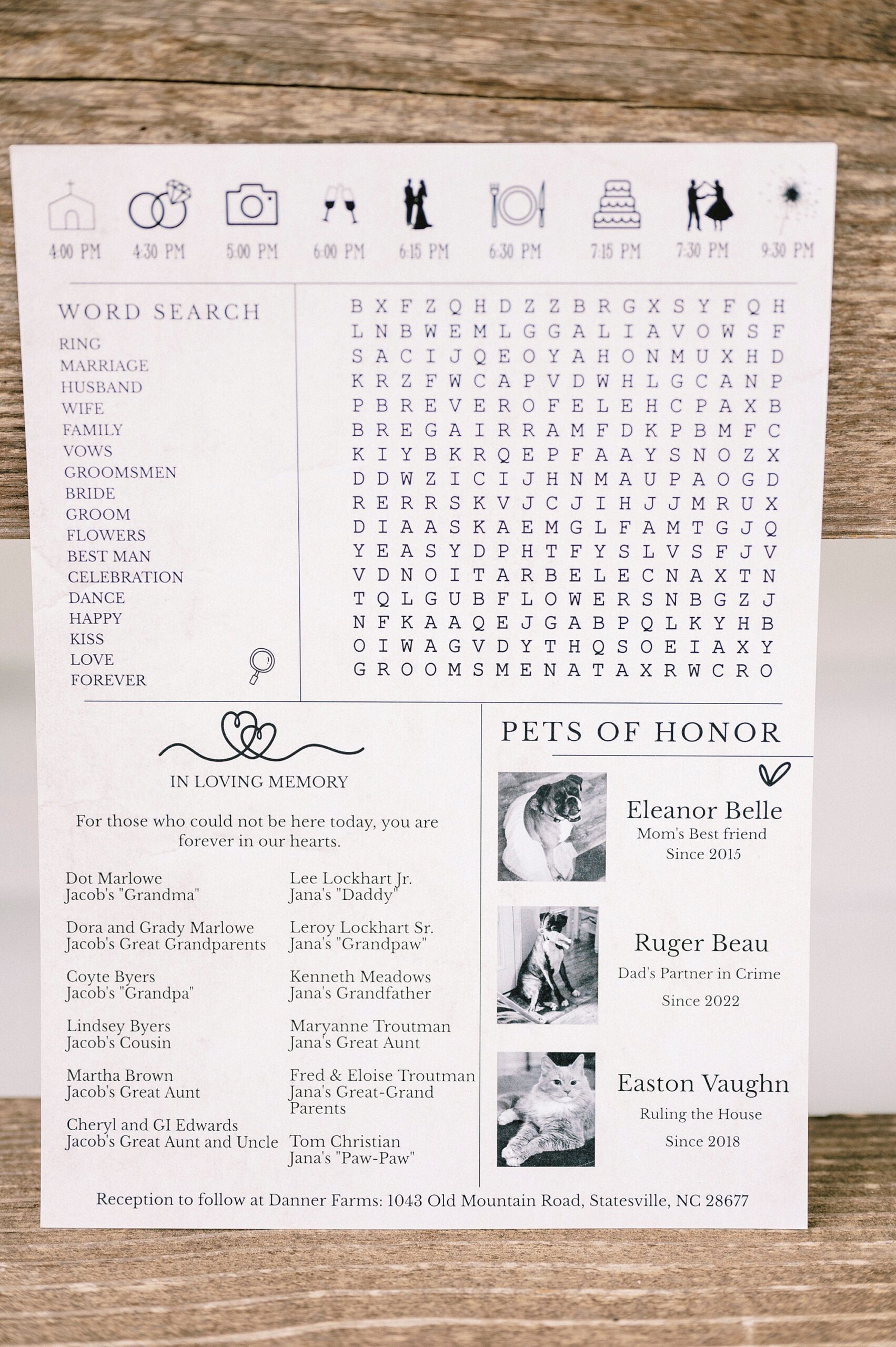 giant crossword for wedding reception in North Carolina