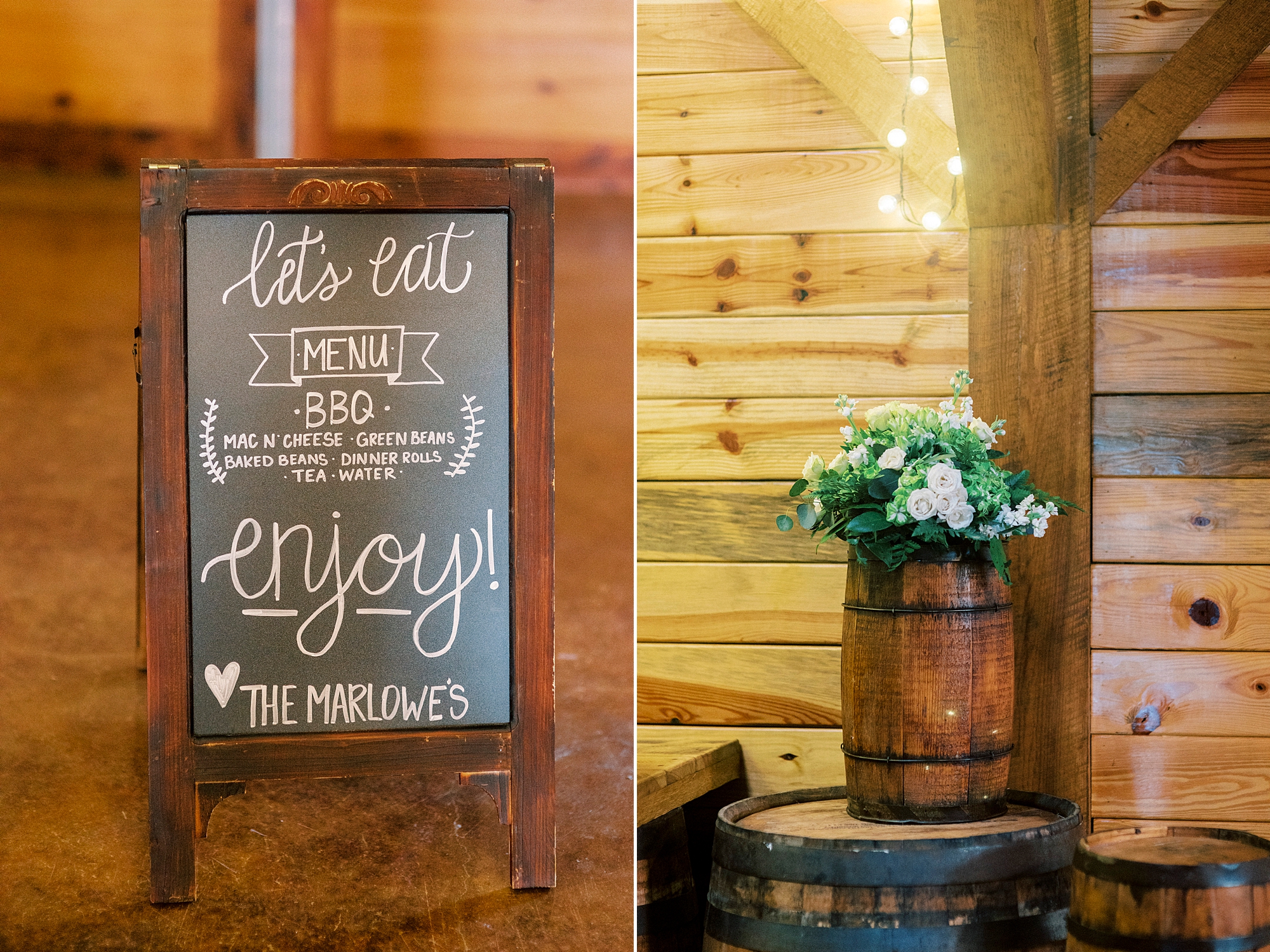 chalk sign for wedding reception at Danner Farms