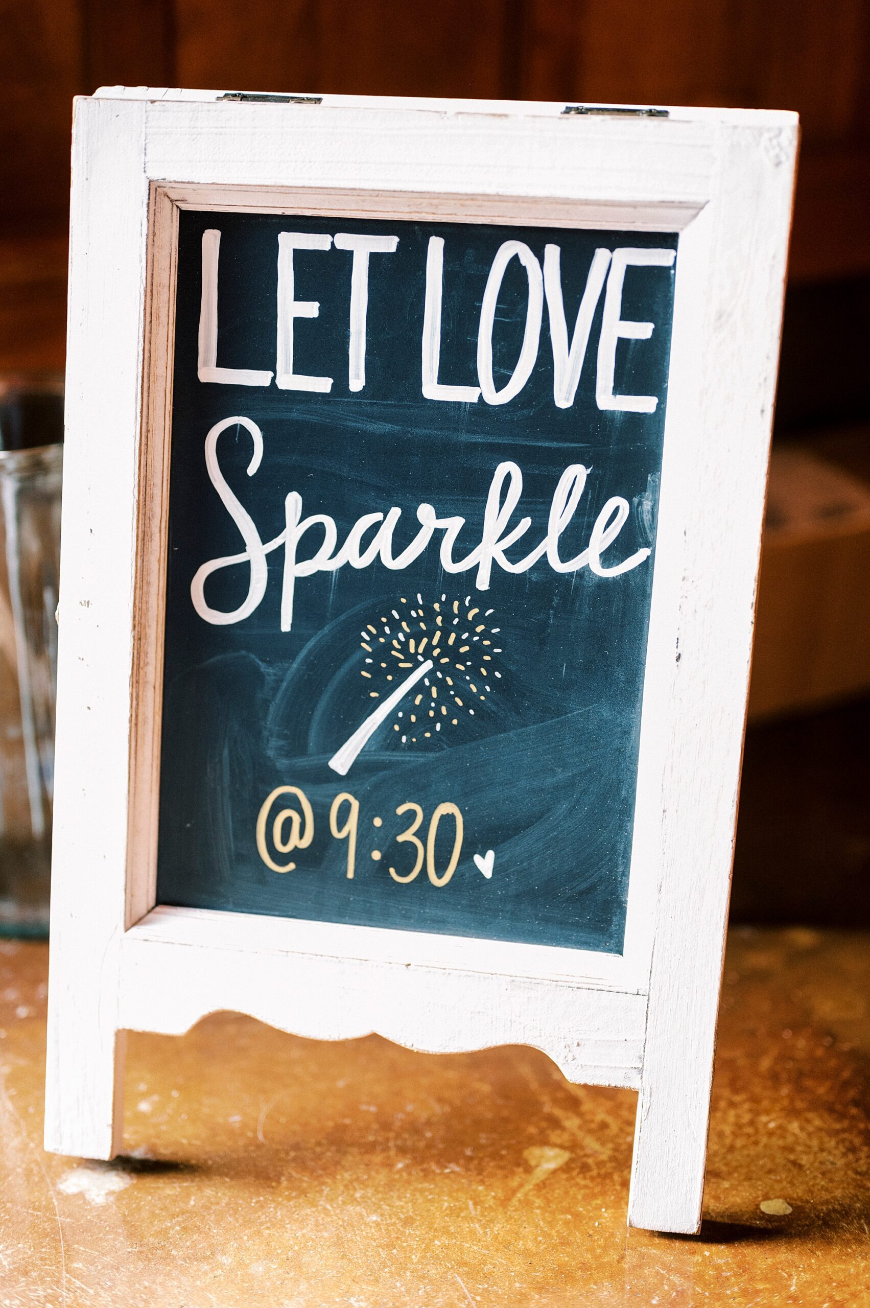let love sparkle sign on chalkboard at Danner Farms
