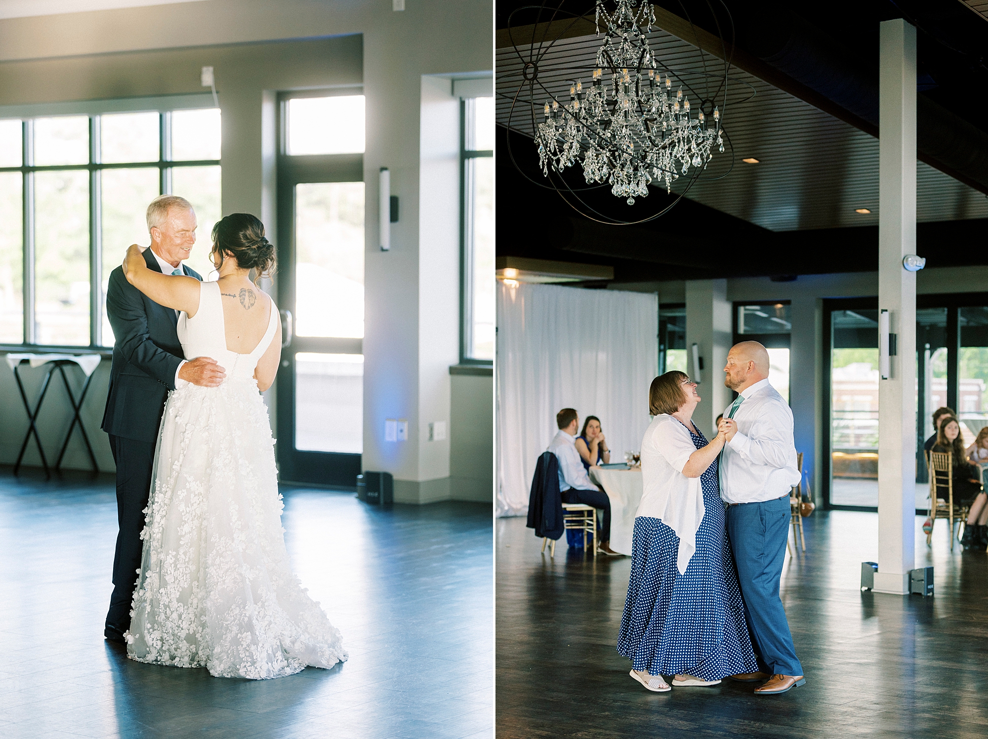 bride and groom dance with parents during wedding at the Terrace at Cedar Hill