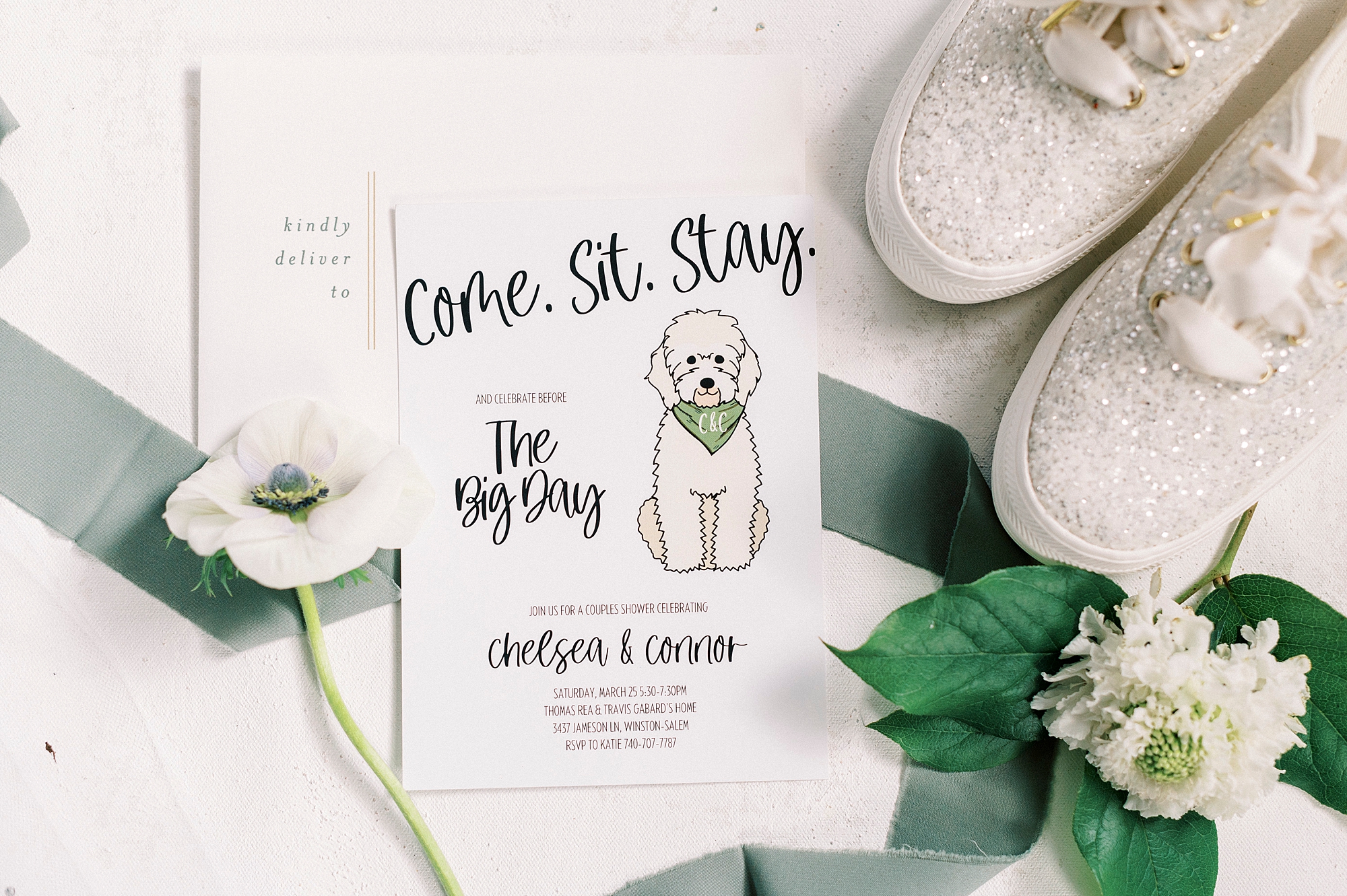 custom wedding invitation featuring dog for The Spring House wedding