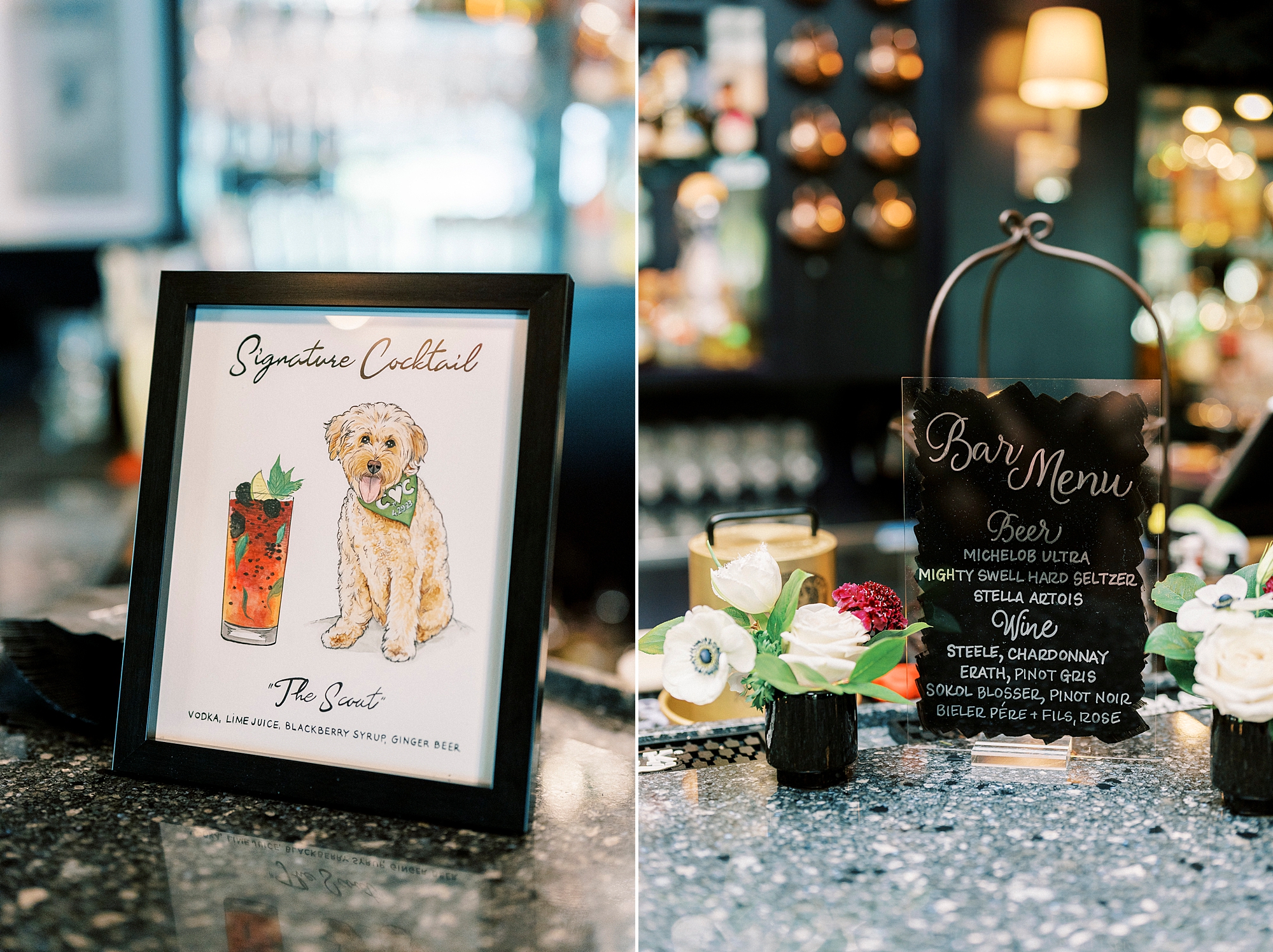 custom cocktails inspired by couple's dog at The Spring House wedding