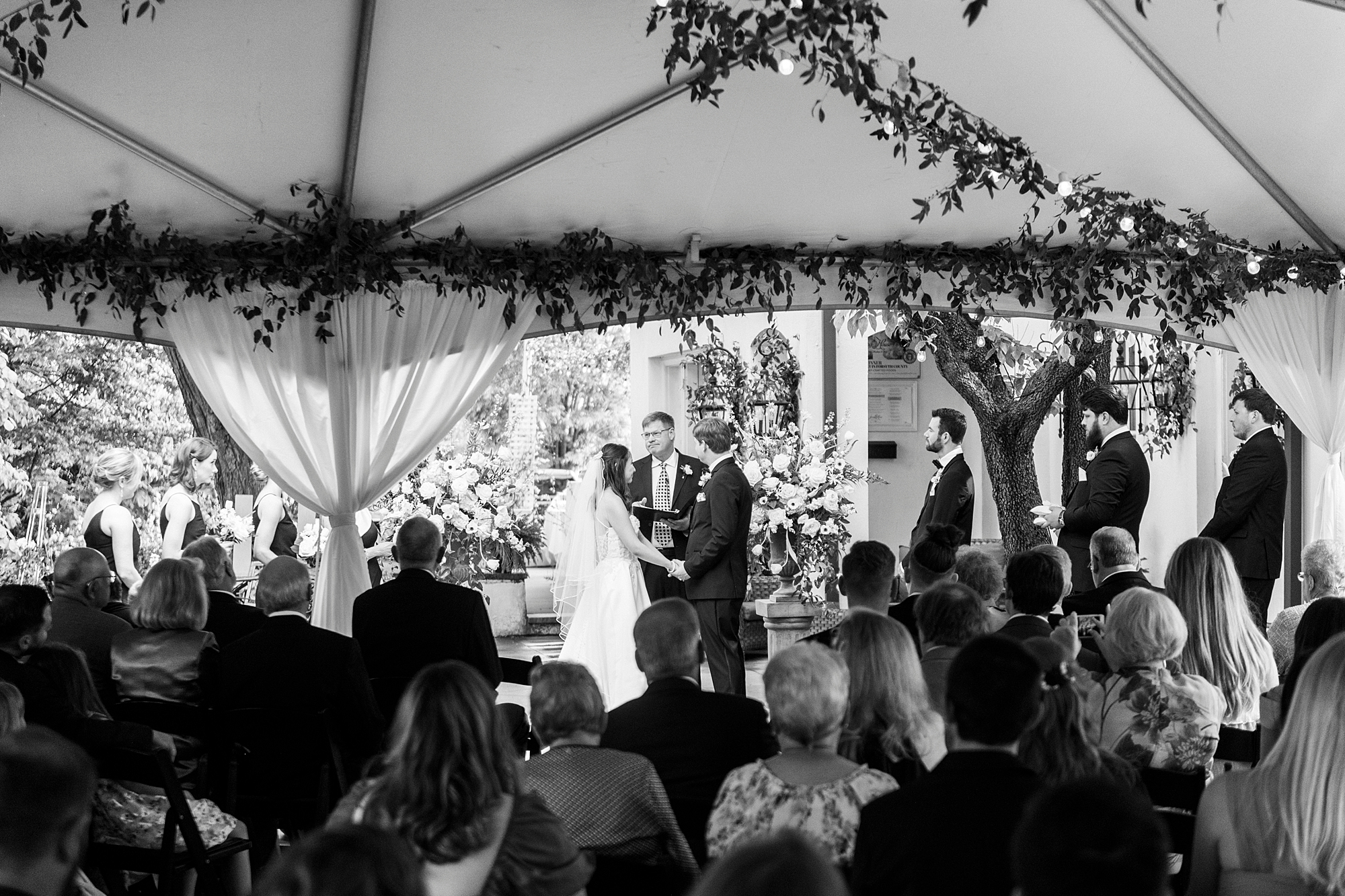 wedding ceremony under tent at The Spring House
