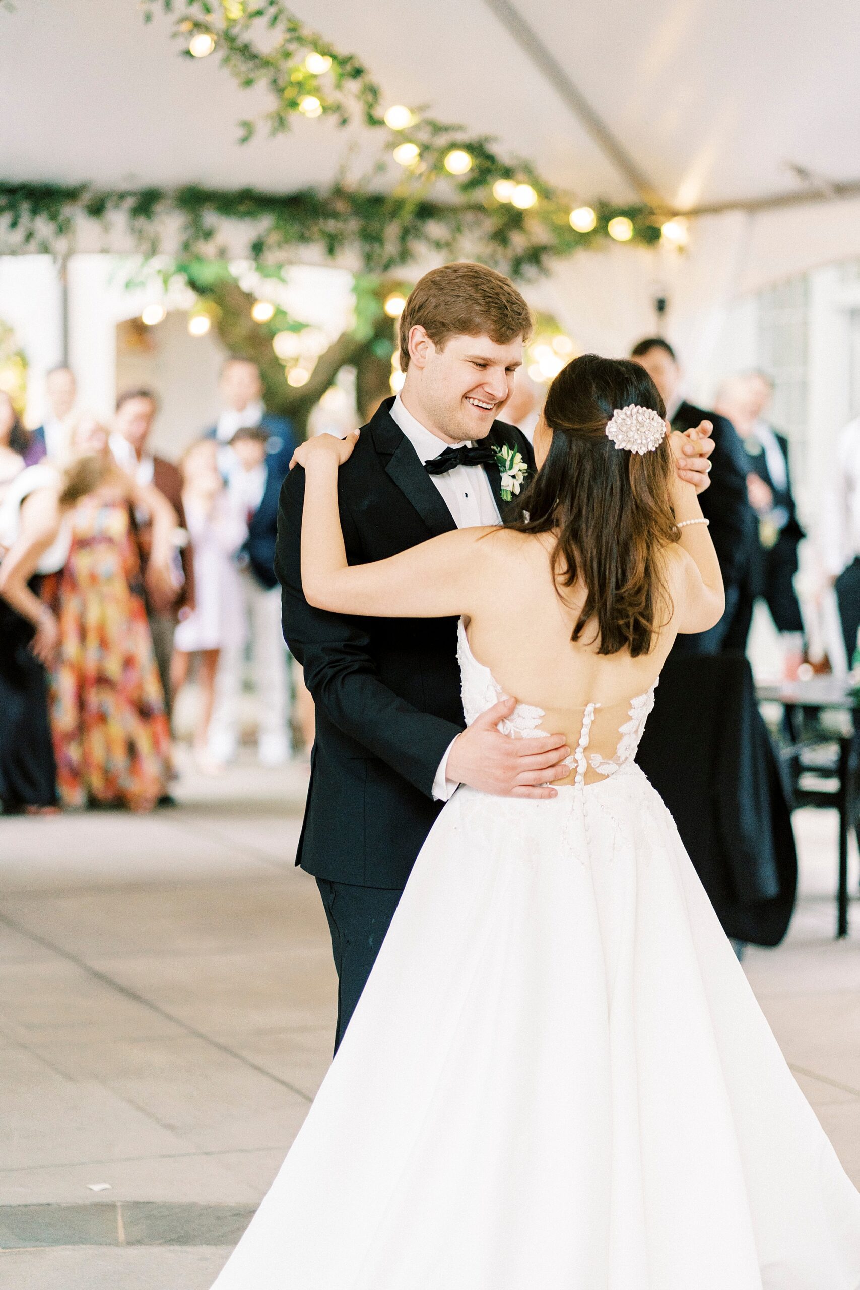 bride and groom have first dance during Winston-Salem NC wedding reception