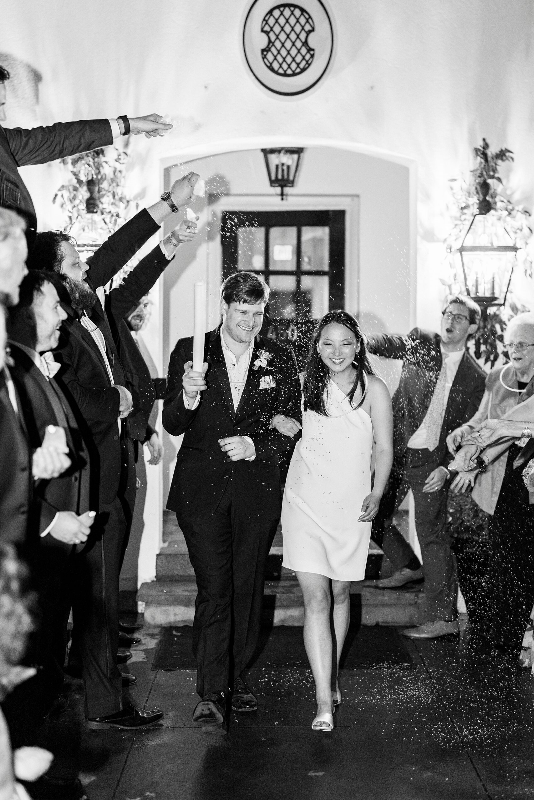 newlyweds leave wedding reception during sparkler exit 