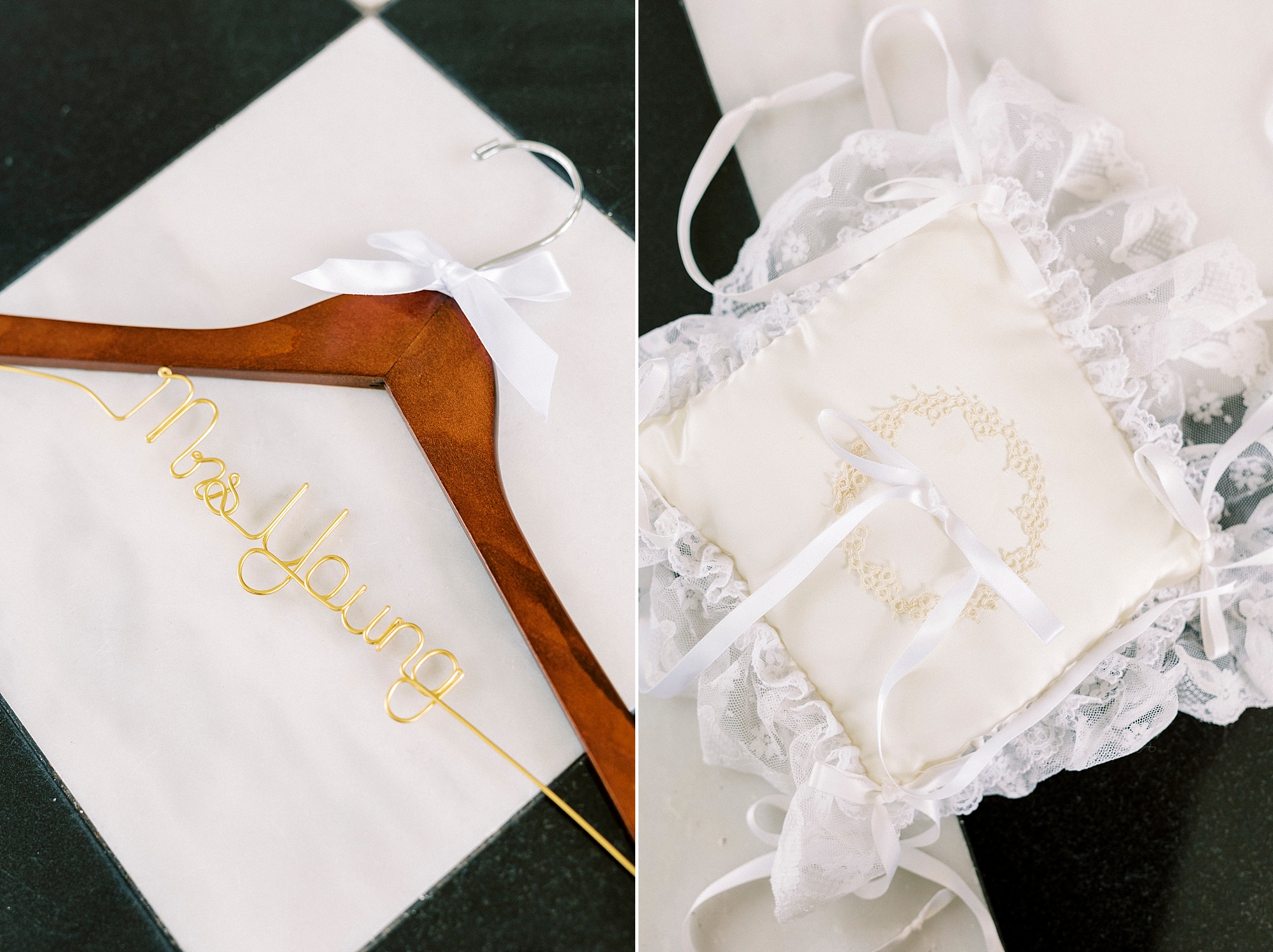 wooden hanger and ring pillow for wedding at Separk Mansion 