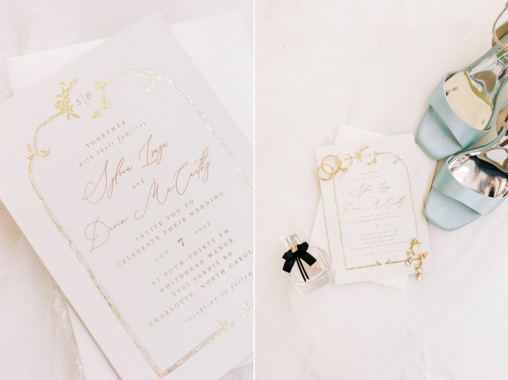 invitation suite with gold lettering in Charlotte NC