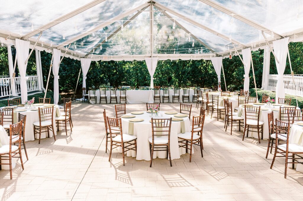 tented wedding reception on lawn at Whitehead Manor