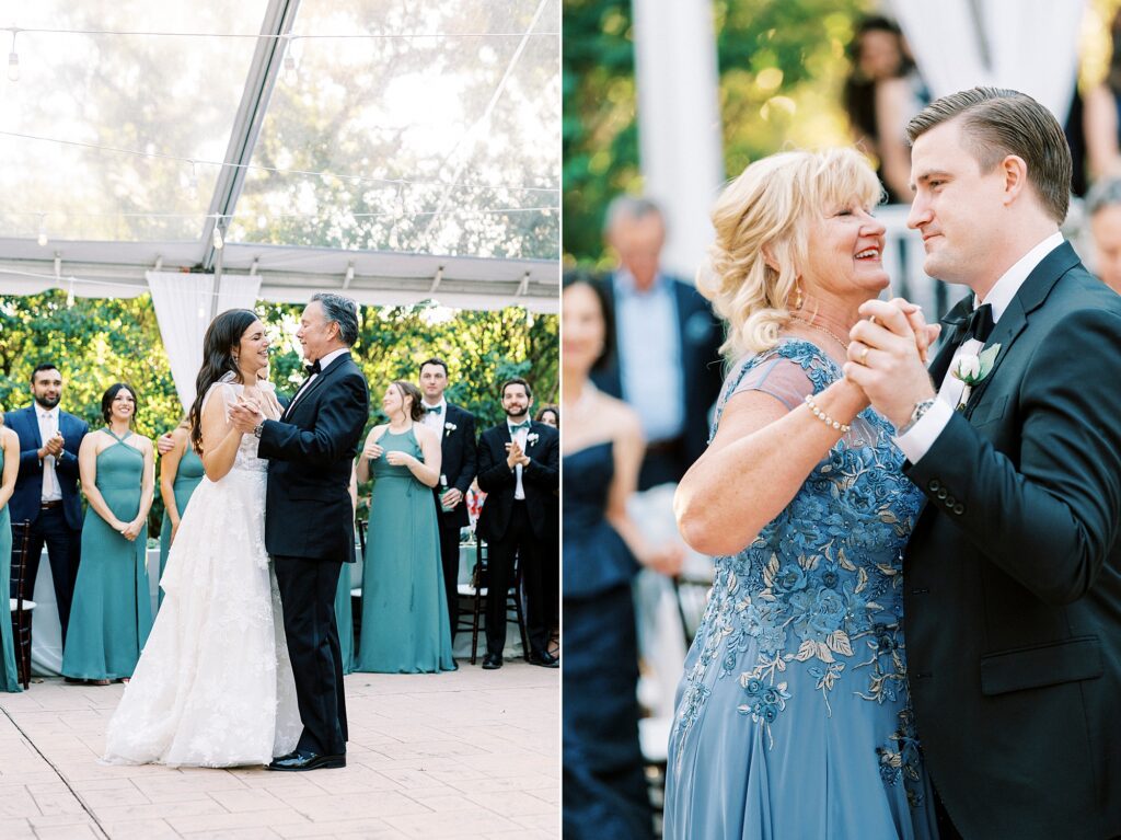 newlyweds dance with parents during NC wedding day