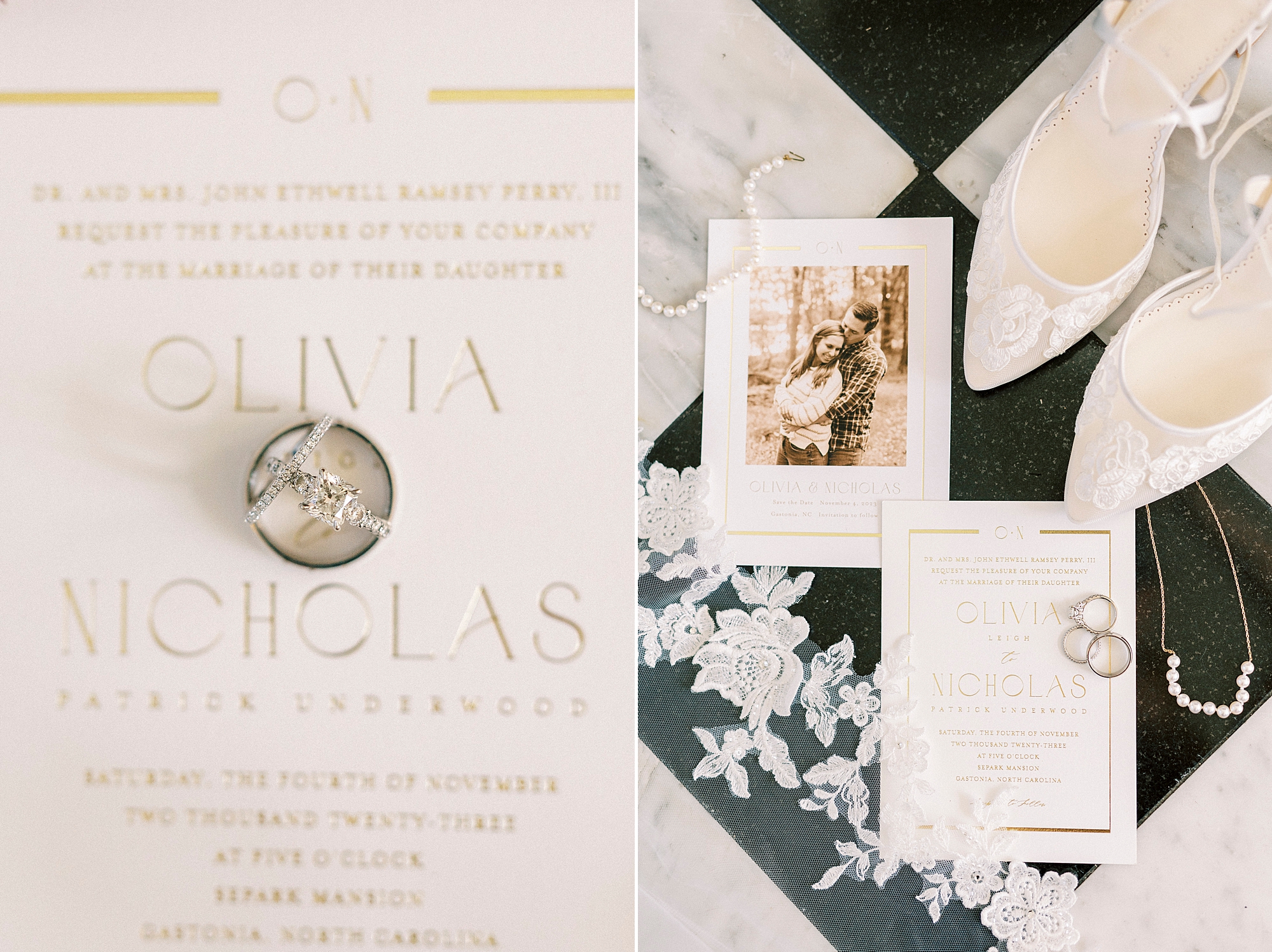 gold and white invitation suite for fall wedding day at Separk Mansion