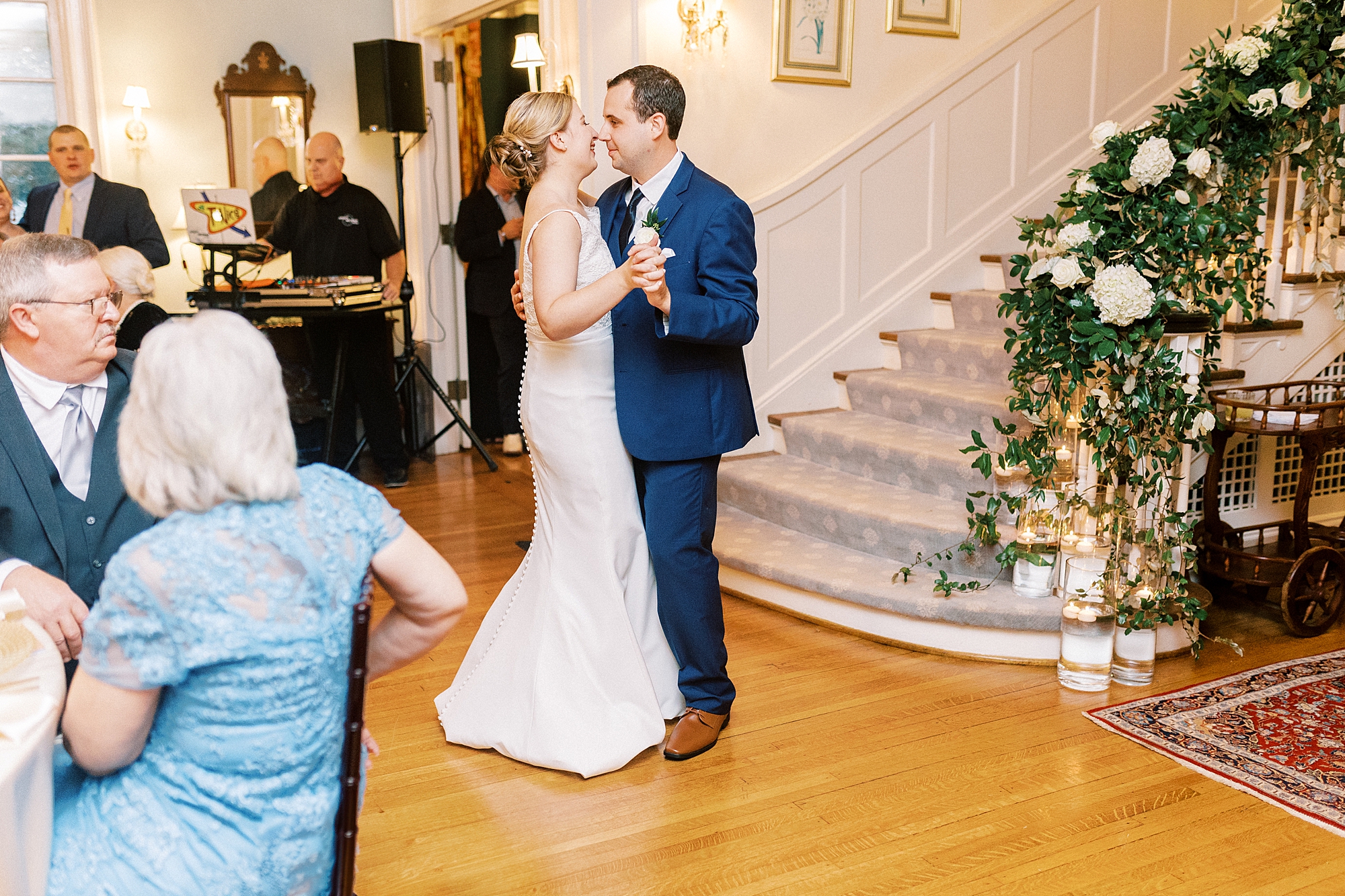 newlyweds dance during NC wedding reception at the Morehead Inn