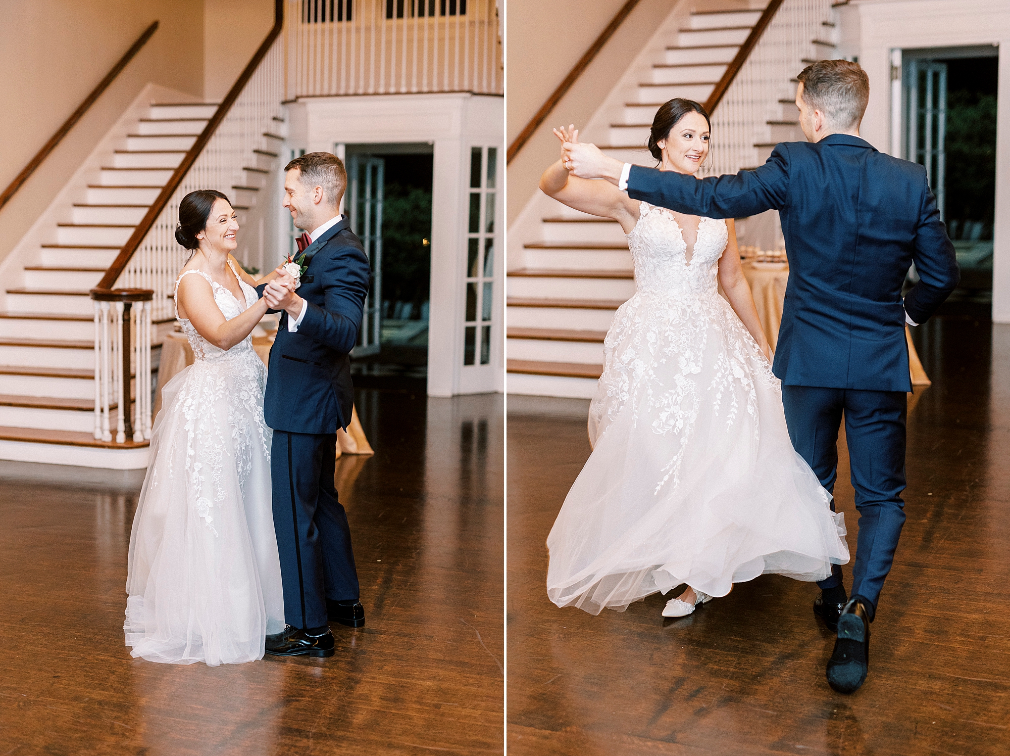 newlyweds dance during NC wedding reception inside Separk Mansion