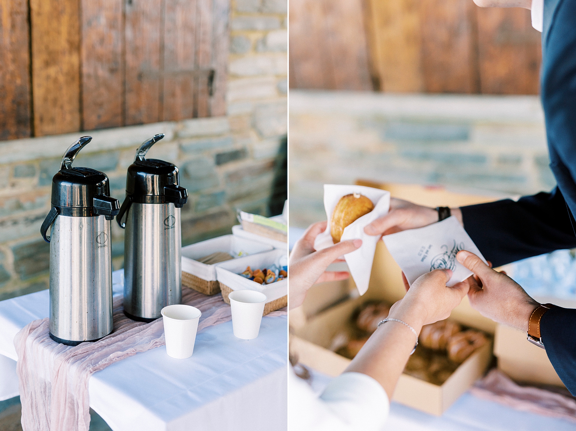 coffee and donuts for early morning wedding on Morrow Mountain