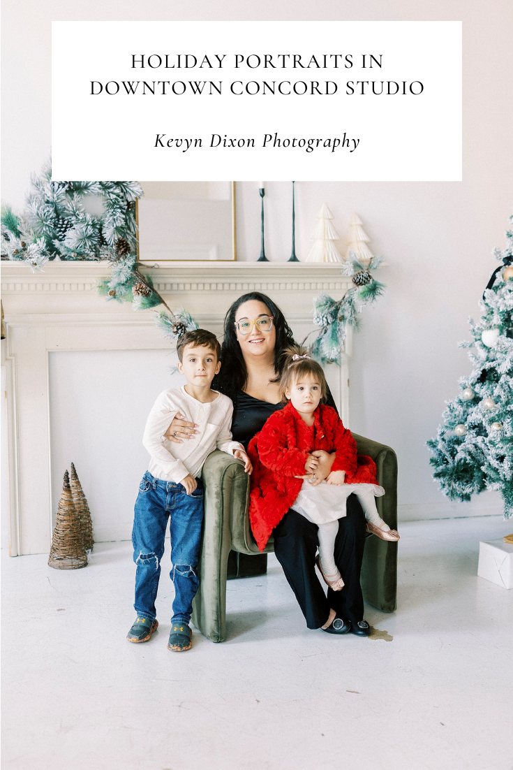 Christmas Portraits in Downtown Concord Studio for mom and children with NC family photographer Kevyn Dixon Photography