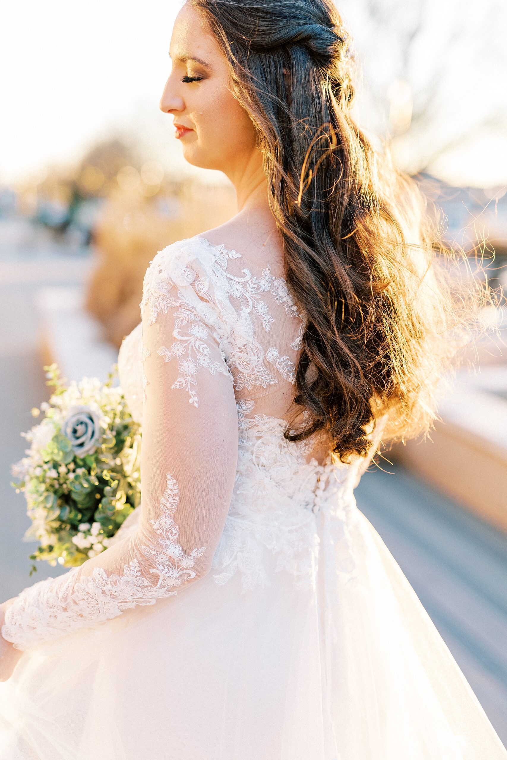 lace back of wedding gown with long sleeves for bride in Downtown Kannapolis