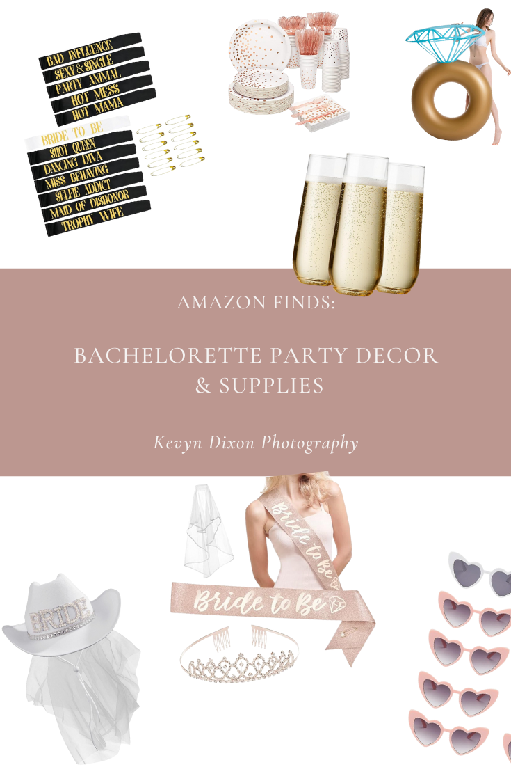 Bachelorette party supplies & decorations found on Amazon, ideas shared by NC wedding photographer Kevyn Dixon Photography
