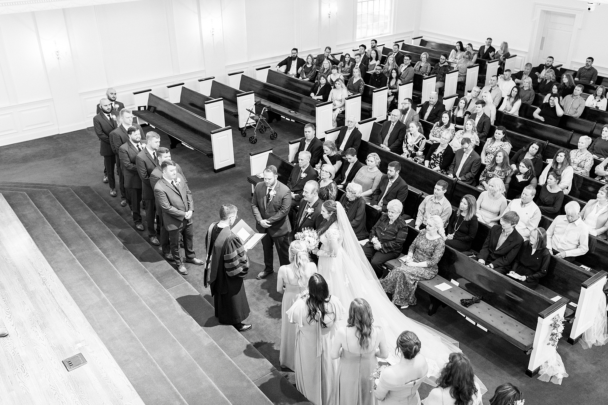 wedding ceremony inside First Baptist Church in Kannapolis NC
