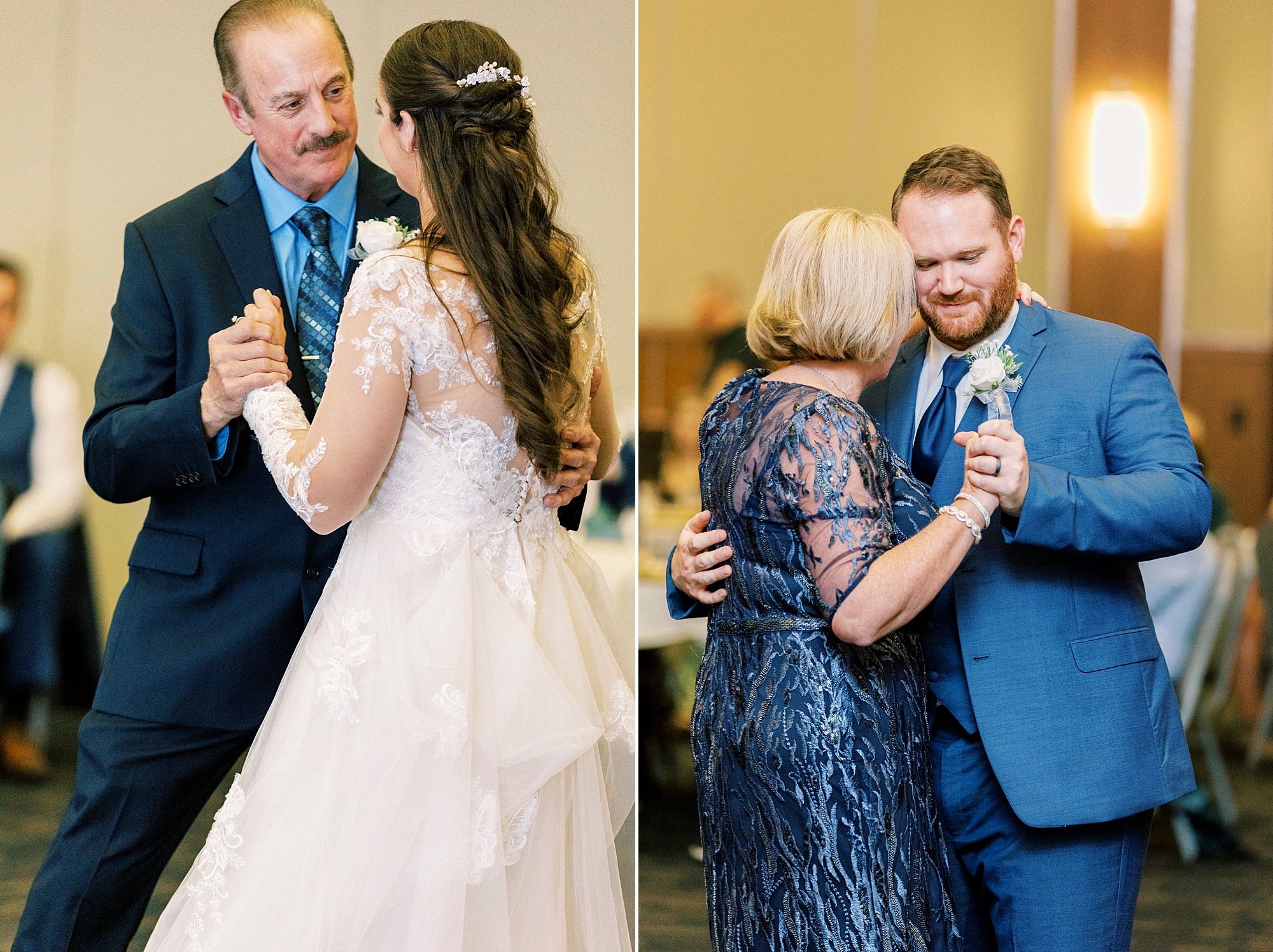 bride and groom dance with parents during NC wedding reception 