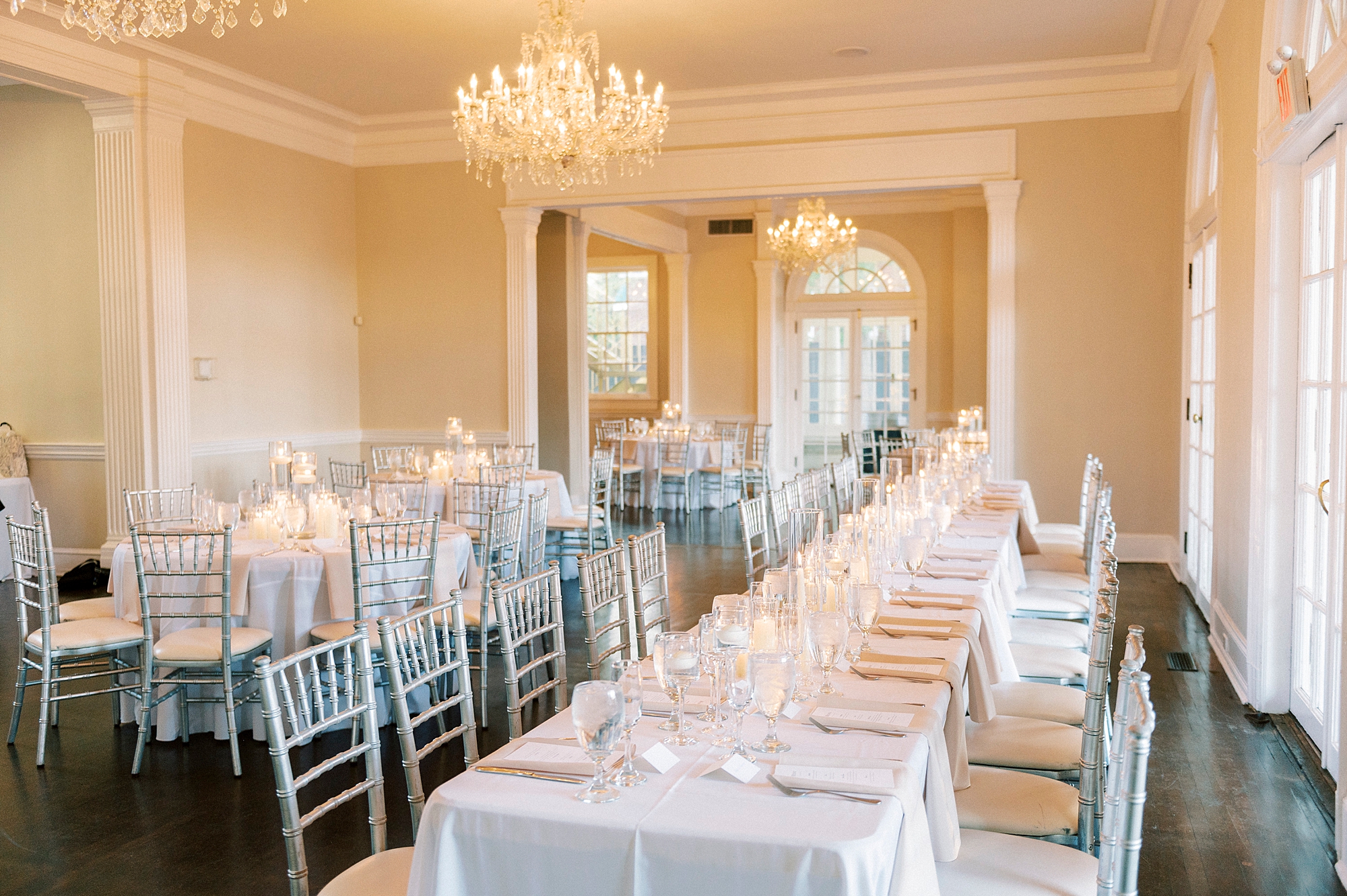 luxurious wedding reception with floating candle centerpieces at Separk Mansion