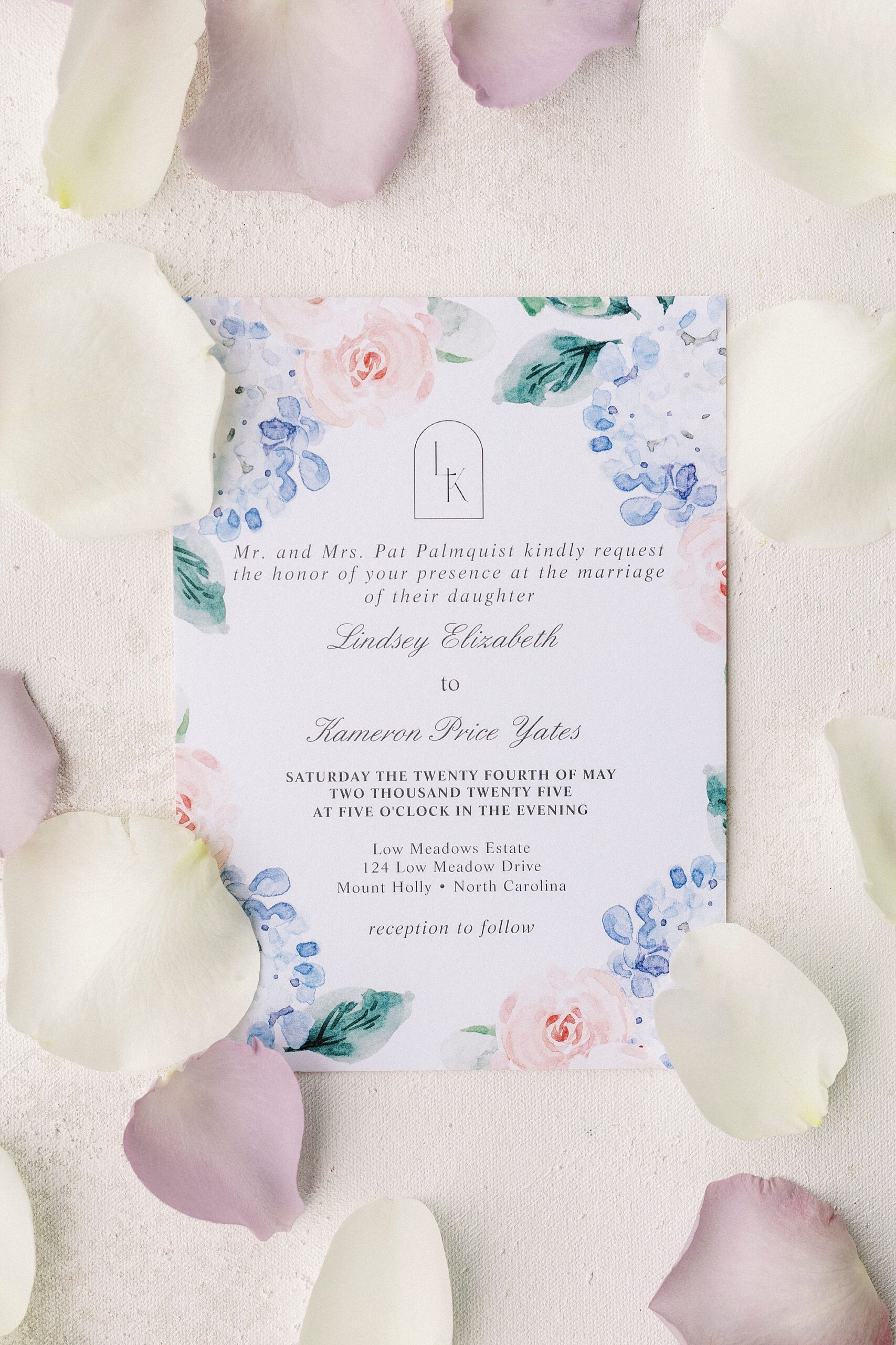 blue and pink pastel watercolor invitation suite 
