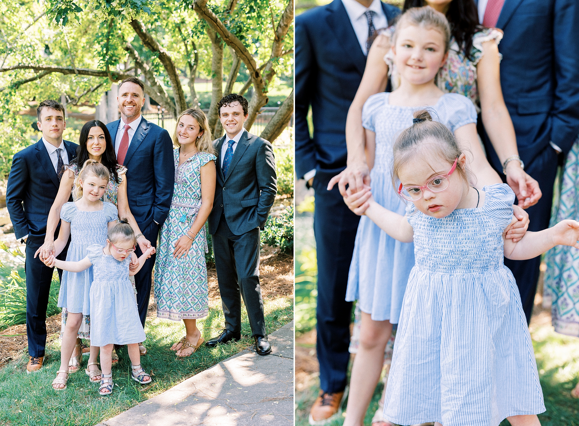 family smiles together with daughter in front of group