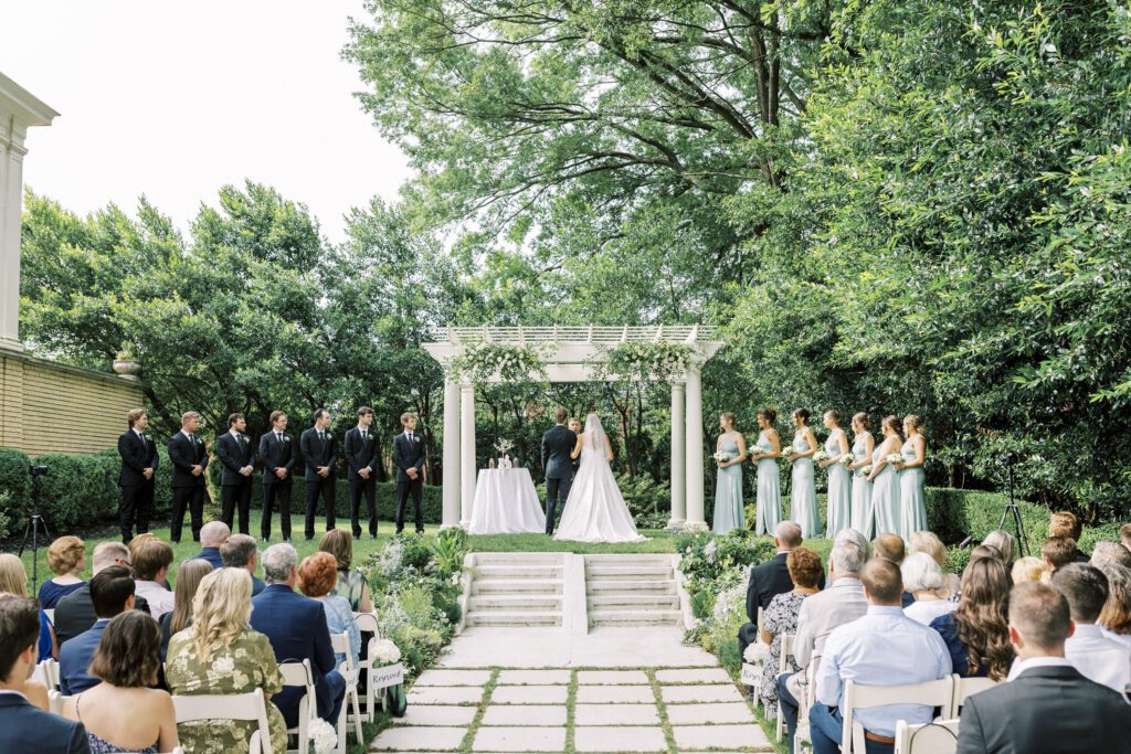 outdoor wedding ceremony in garden at separk mansion in gastonia North Carolina
