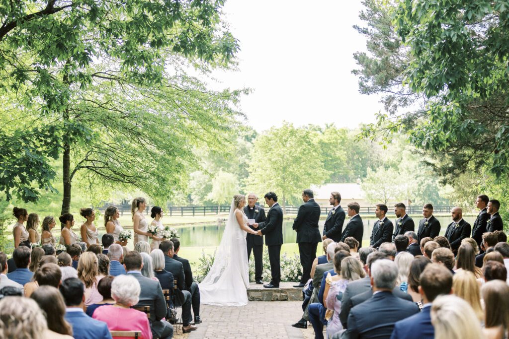outdoor wedding ceremony at morning glory farm in Monroe North Carolina