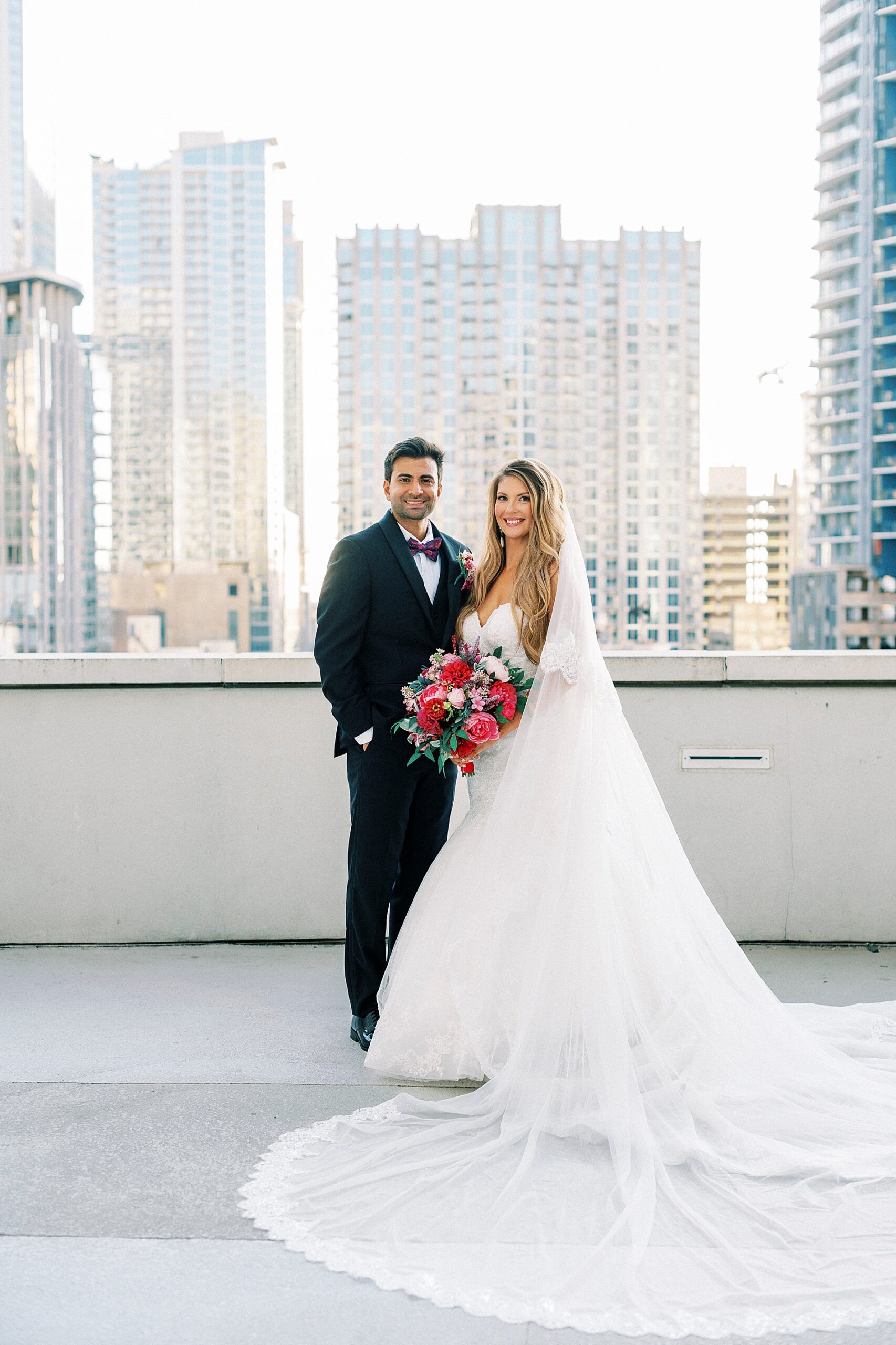 newlywed portraits on rooftop of The Grand Bohemian Hotel  